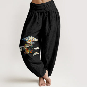 Pure Cotton Dragon Pattern Mindful Movement Women's Harem Pants
