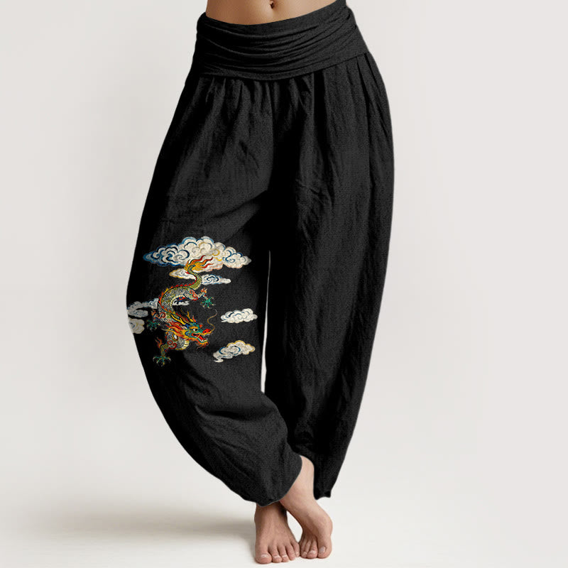 Pure Cotton Dragon Pattern Mindful Movement Women's Harem Pants