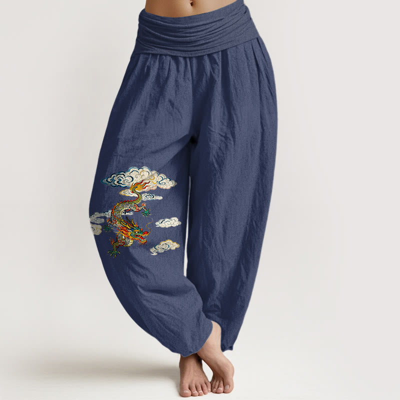 Pure Cotton Dragon Pattern Mindful Movement Women's Harem Pants