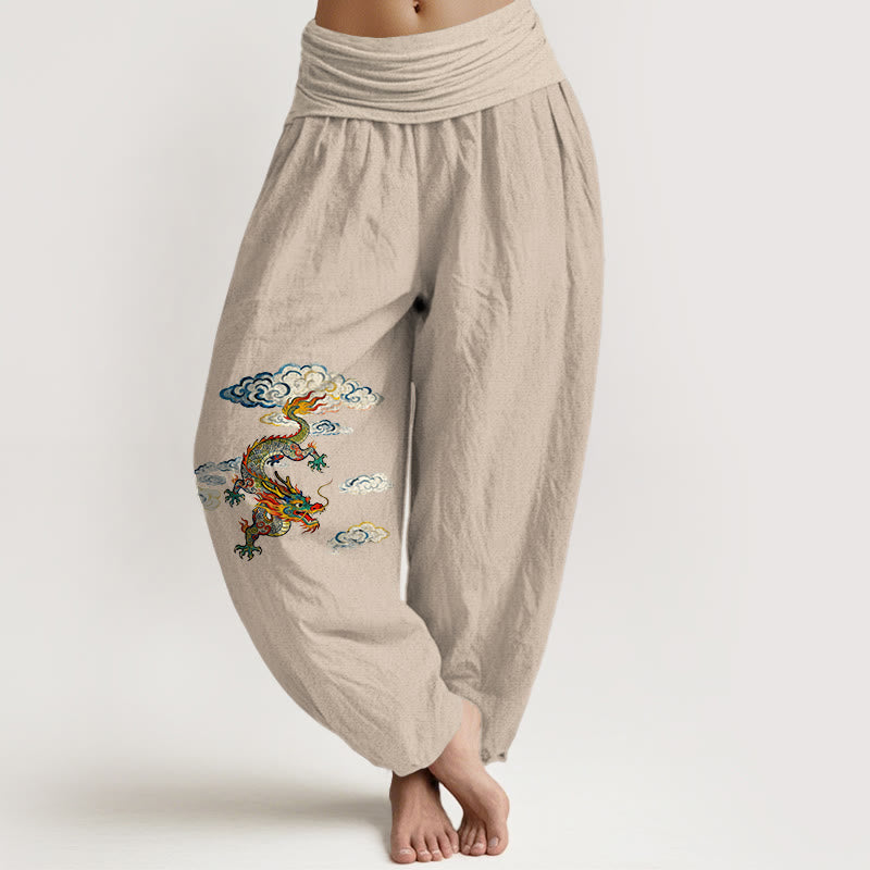 Pure Cotton Dragon Pattern Mindful Movement Women's Harem Pants