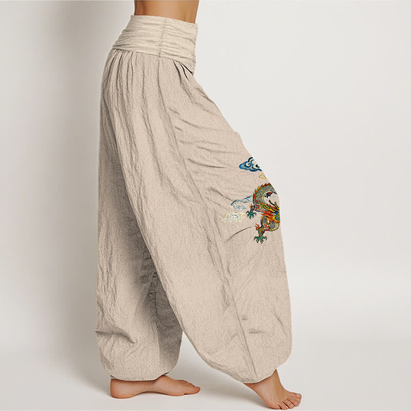 Pure Cotton Dragon Pattern Mindful Movement Women's Harem Pants