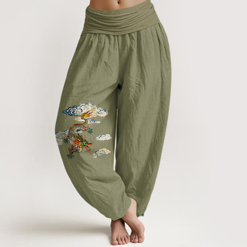 Pure Cotton Dragon Pattern Mindful Movement Women's Harem Pants