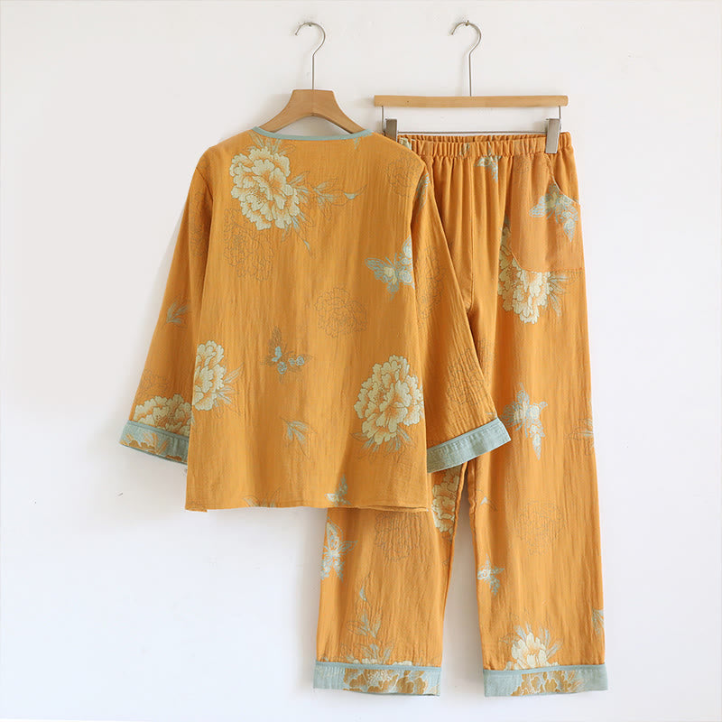 Tactile Cotton-Blend Frog-Button Cardigan and Pants Mindful Set