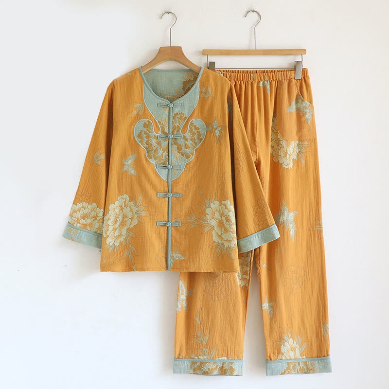 Tactile Cotton-Blend Frog-Button Cardigan and Pants Mindful Set