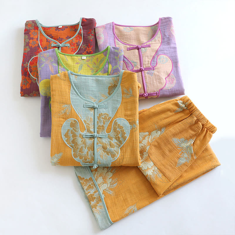 Tactile Cotton-Blend Frog-Button Cardigan and Pants Mindful Set