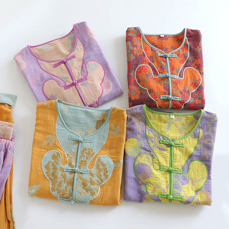 Tactile Cotton-Blend Frog-Button Cardigan and Pants Mindful Set