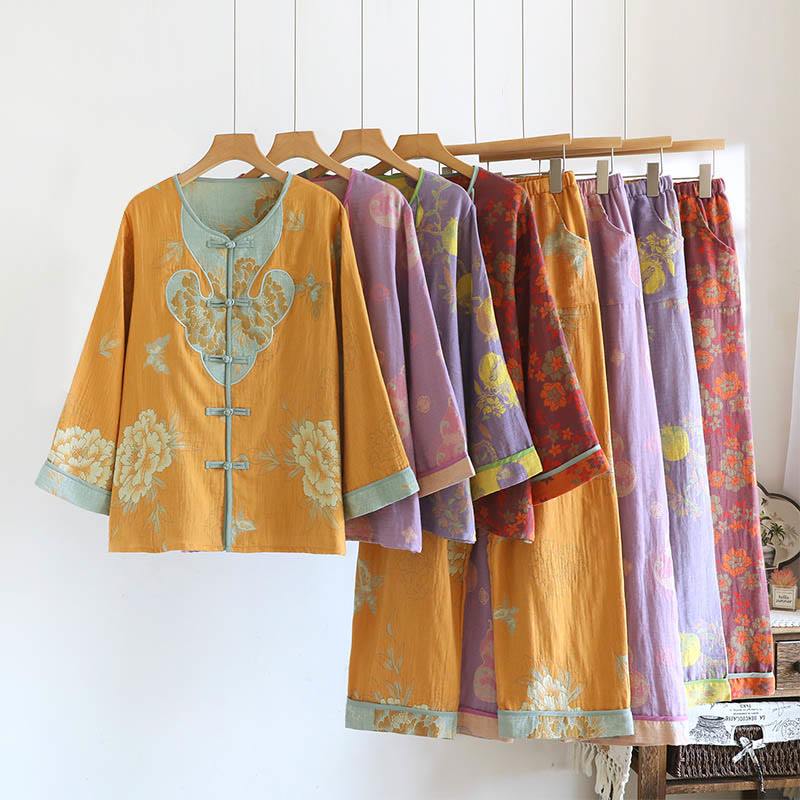Tactile Cotton-Blend Frog-Button Cardigan and Pants Mindful Set