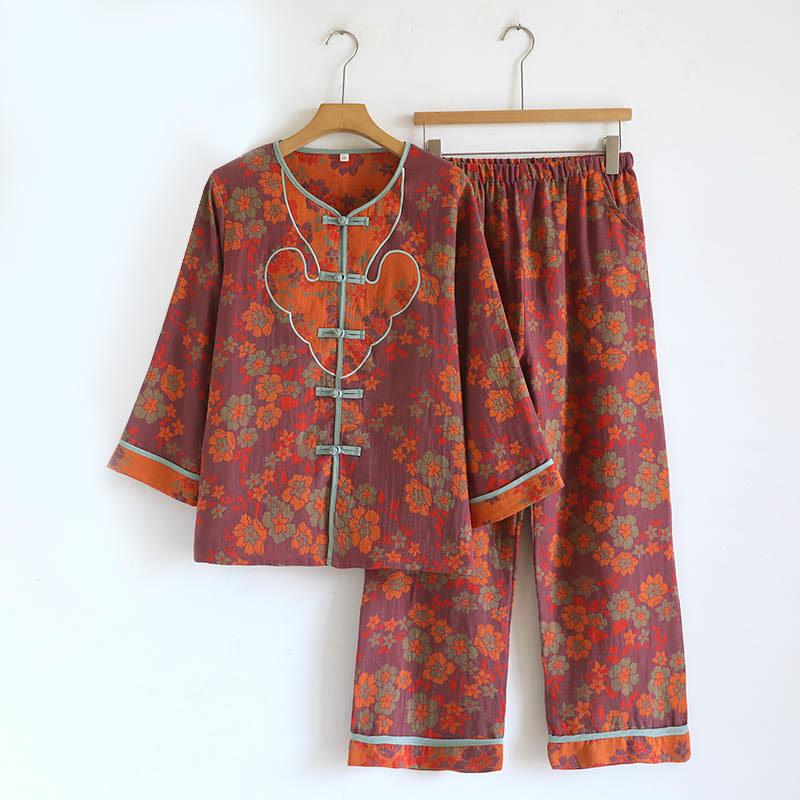 Tactile Cotton-Blend Frog-Button Cardigan and Pants Mindful Set