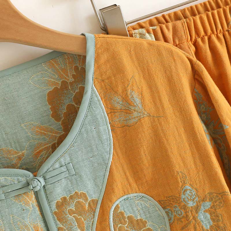 Tactile Cotton-Blend Frog-Button Cardigan and Pants Mindful Set