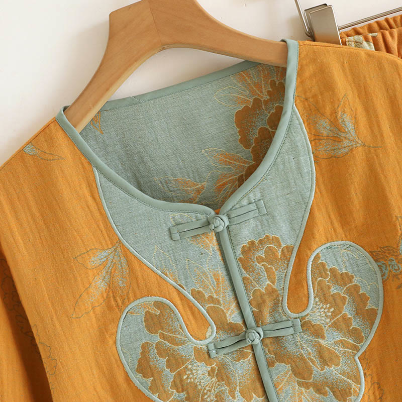 Tactile Cotton-Blend Frog-Button Cardigan and Pants Mindful Set