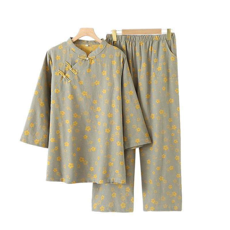 Tactile Cotton Floral Frog-Button Mindful Lounge 2-Piece Outfit
