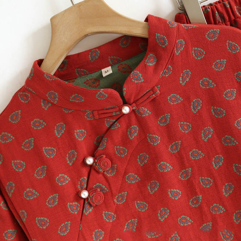 Tactile Cotton Floral Frog-Button Mindful Lounge 2-Piece Outfit