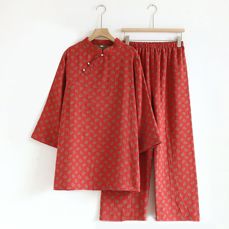 Tactile Cotton Floral Frog-Button Mindful Lounge 2-Piece Outfit