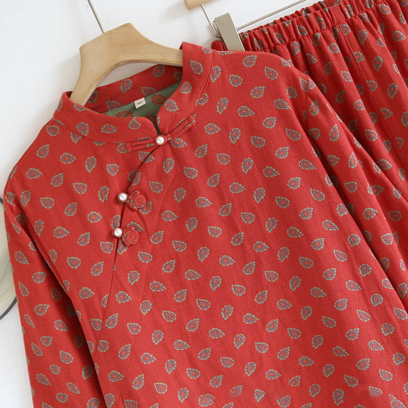 Tactile Cotton Floral Frog-Button Mindful Lounge 2-Piece Outfit