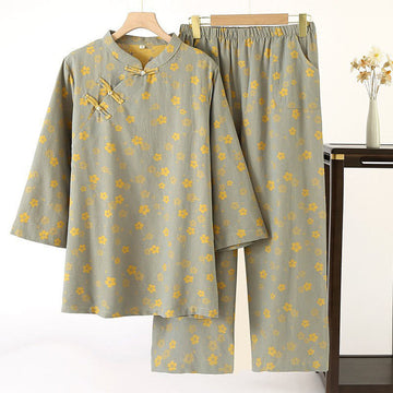 Tactile Cotton Floral Frog-Button Mindful Lounge 2-Piece Outfit