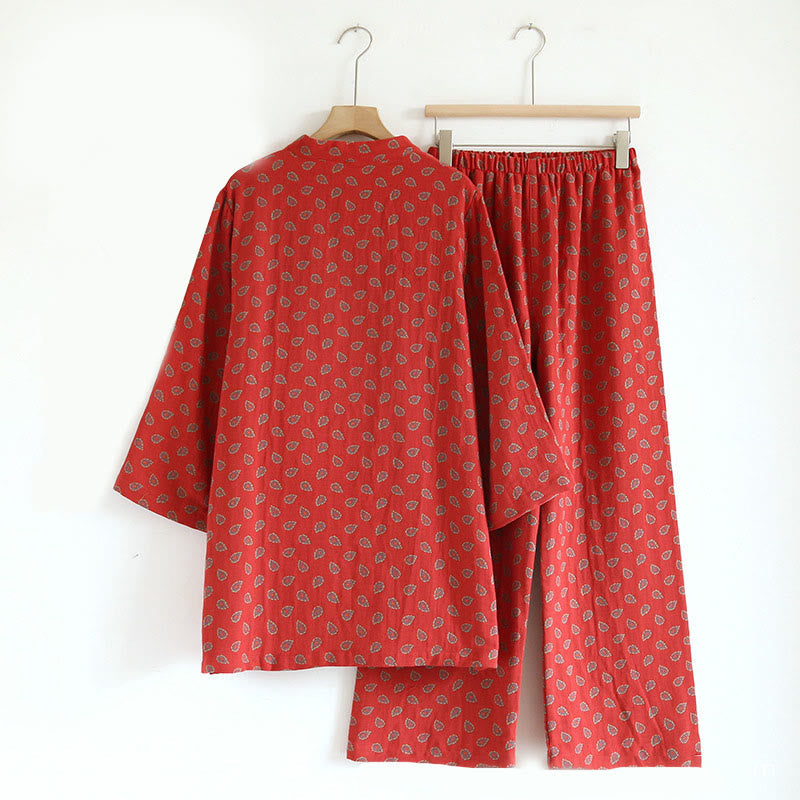 Tactile Cotton Floral Frog-Button Mindful Lounge 2-Piece Outfit