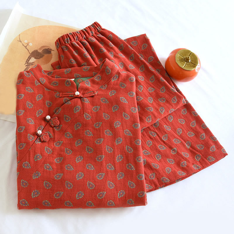 Tactile Cotton Floral Frog-Button Mindful Lounge 2-Piece Outfit