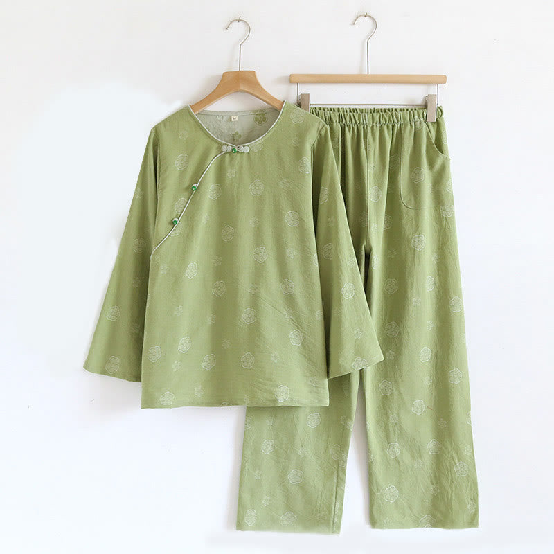 Breathable Cotton-Blend Floral Lounge Meditation 2-Piece Set