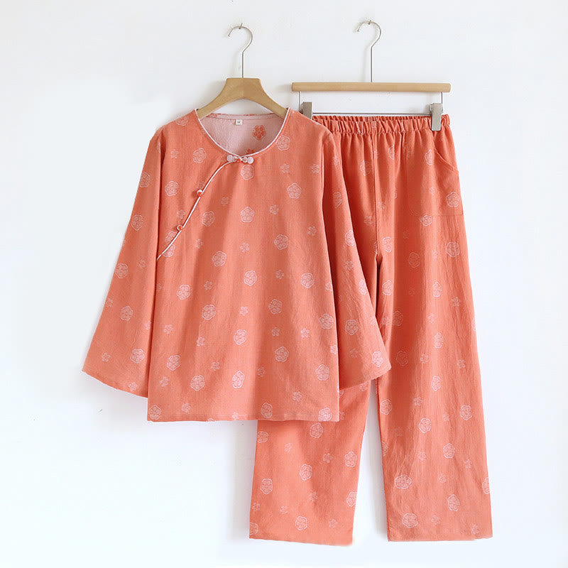 Breathable Cotton-Blend Floral Lounge Meditation 2-Piece Set