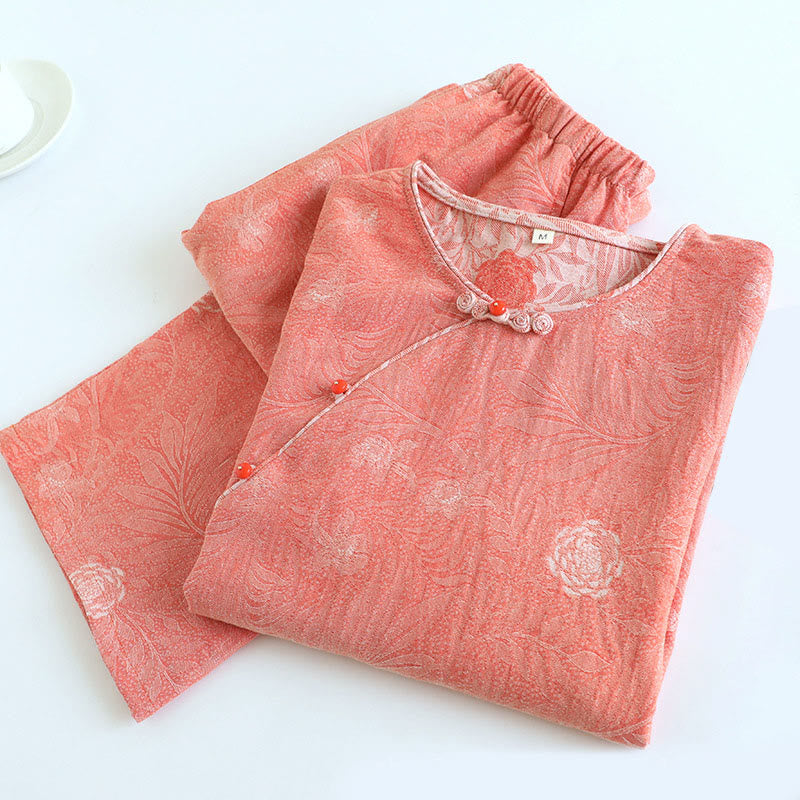 Breathable Cotton-Blend Floral Lounge Meditation 2-Piece Set