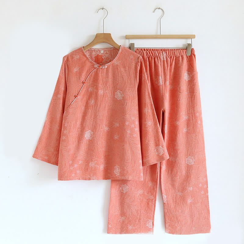 Breathable Cotton-Blend Floral Lounge Meditation 2-Piece Set