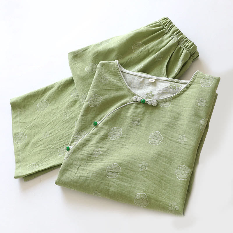 Breathable Cotton-Blend Floral Lounge Meditation 2-Piece Set