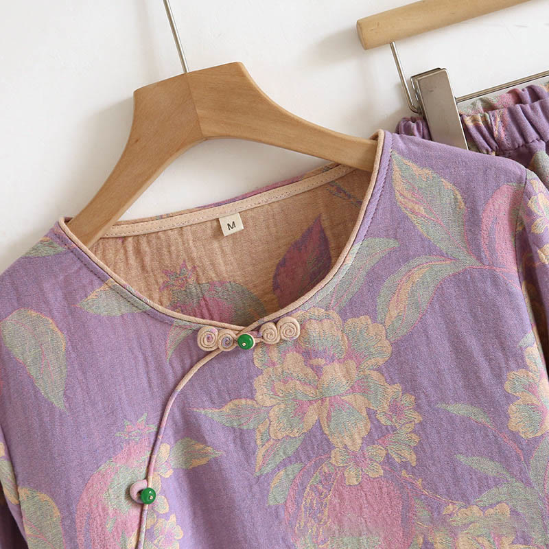 Breathable Cotton-Blend Floral Lounge Meditation 2-Piece Set