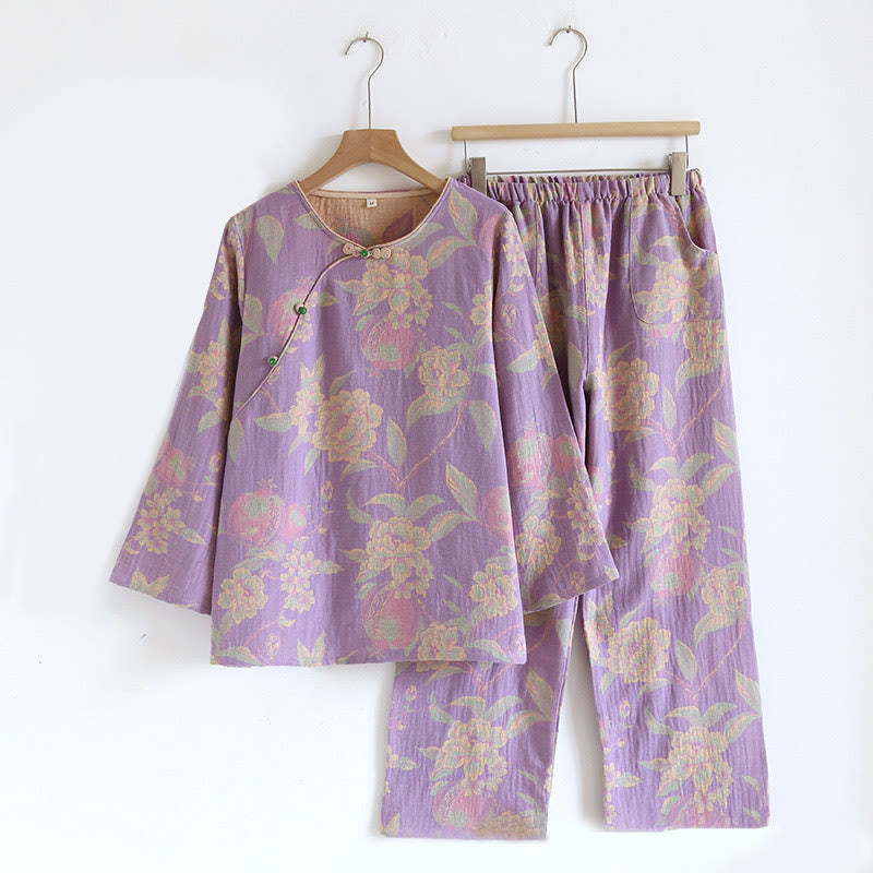Breathable Cotton-Blend Floral Lounge Meditation 2-Piece Set