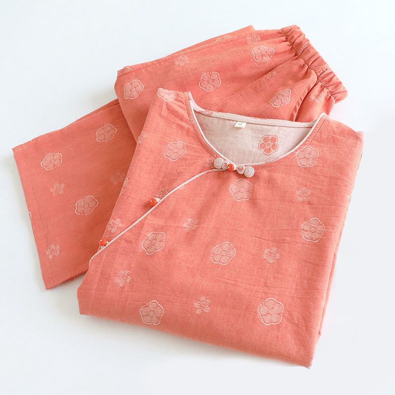 Breathable Cotton-Blend Floral Lounge Meditation 2-Piece Set