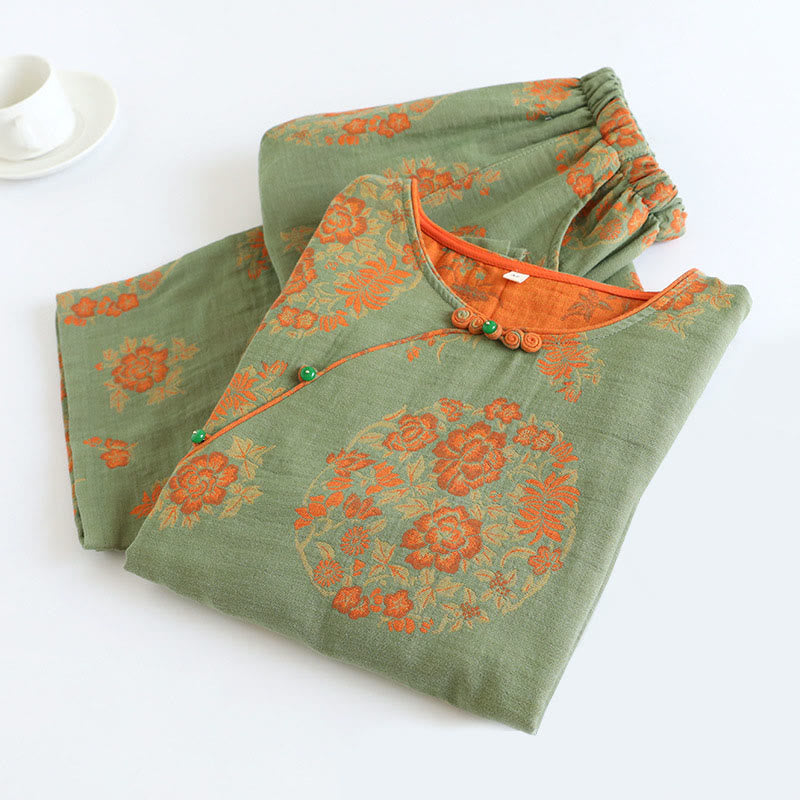 Breathable Cotton-Blend Floral Lounge Meditation 2-Piece Set