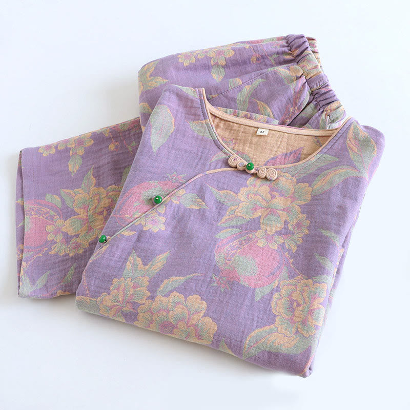 Breathable Cotton-Blend Floral Lounge Meditation 2-Piece Set