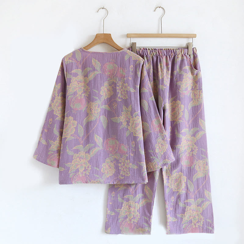 Breathable Cotton-Blend Floral Lounge Meditation 2-Piece Set