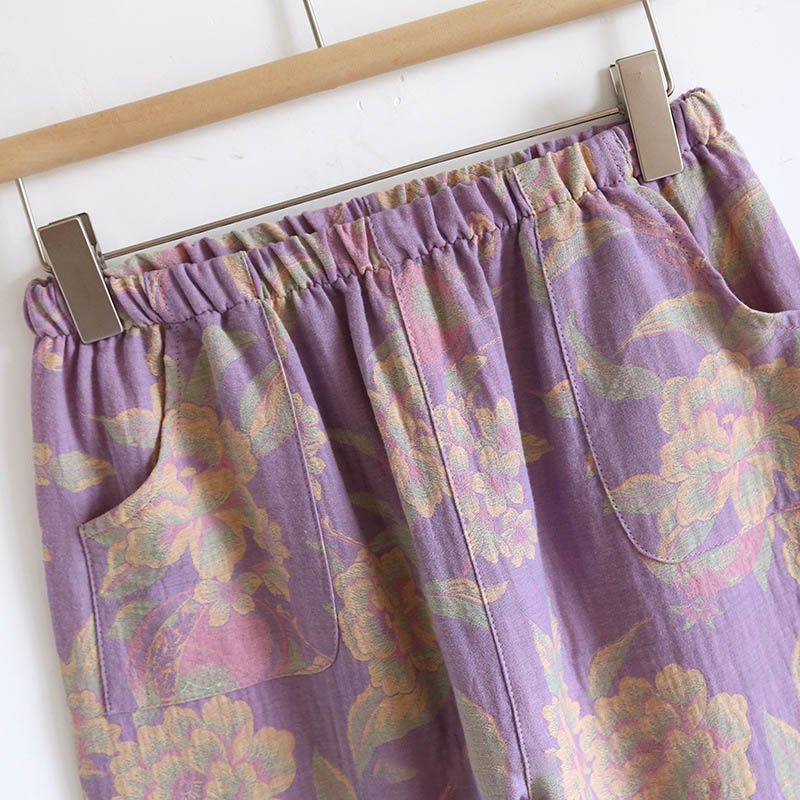 Breathable Cotton-Blend Floral Lounge Meditation 2-Piece Set