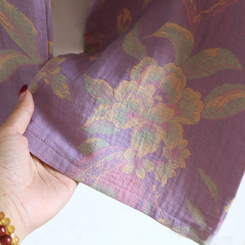 Breathable Cotton-Blend Floral Lounge Meditation 2-Piece Set