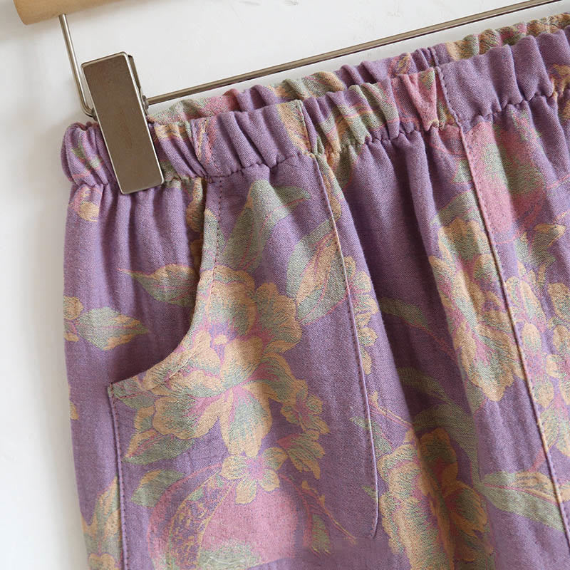 Breathable Cotton-Blend Floral Lounge Meditation 2-Piece Set