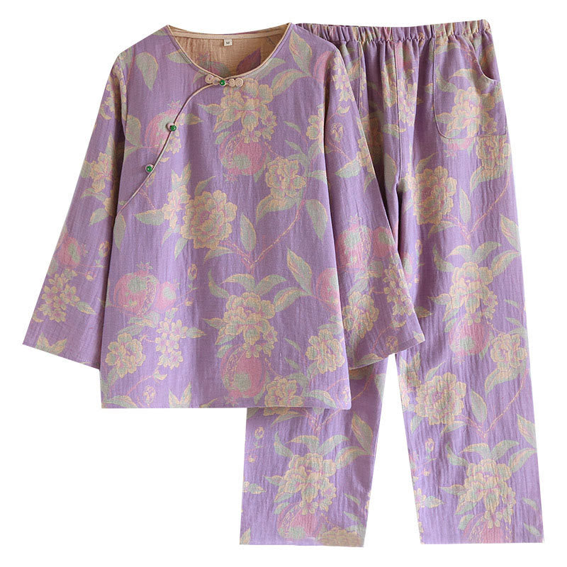 Breathable Cotton-Blend Floral Lounge Meditation 2-Piece Set