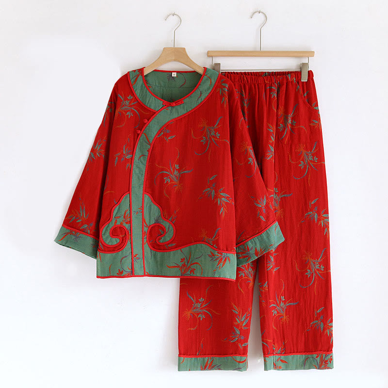Cotton-Blend Patchwork Relaxed Meditation Two-Piece Set