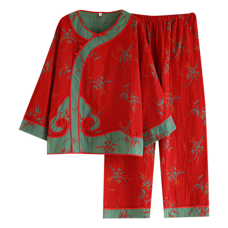 Cotton-Blend Patchwork Relaxed Meditation Two-Piece Set