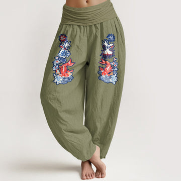 Pure Cotton Koi Print Mindful Movement Women's Harem Pants