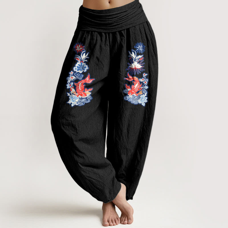 Pure Cotton Koi Print Mindful Movement Women's Harem Pants