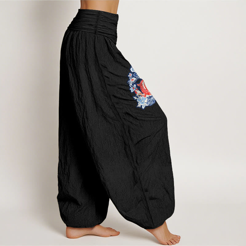 Pure Cotton Koi Print Mindful Movement Women's Harem Pants