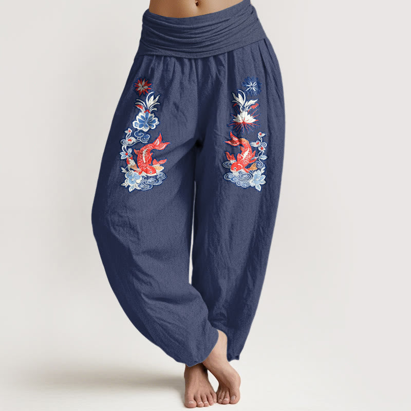 Pure Cotton Koi Print Mindful Movement Women's Harem Pants
