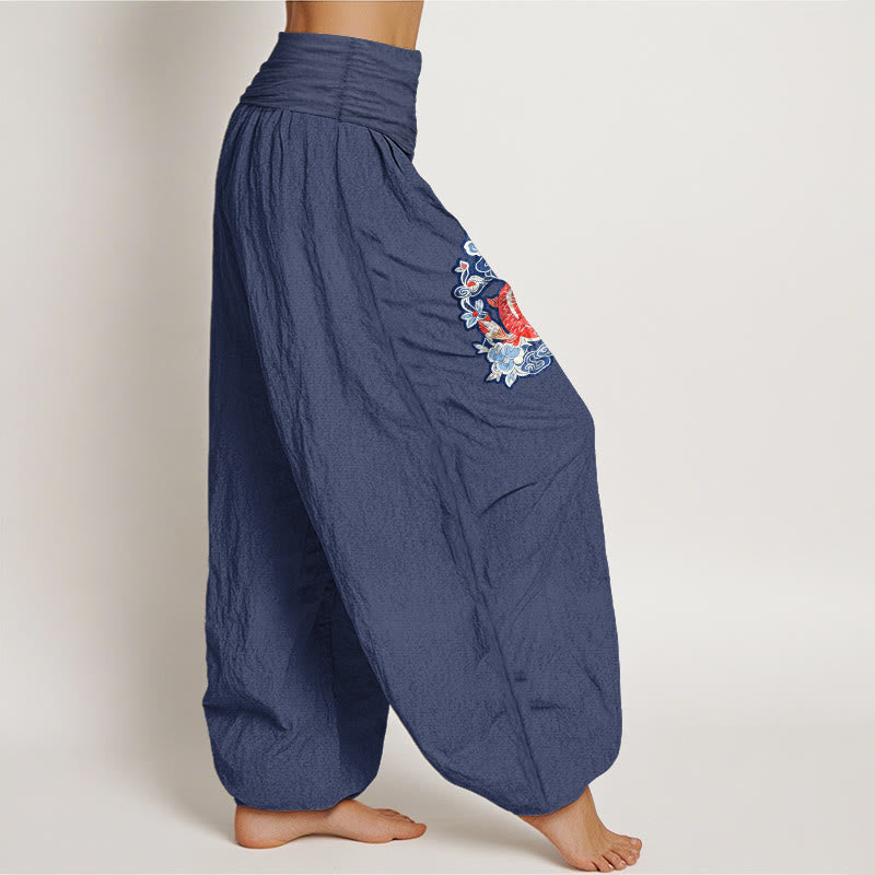 Pure Cotton Koi Print Mindful Movement Women's Harem Pants