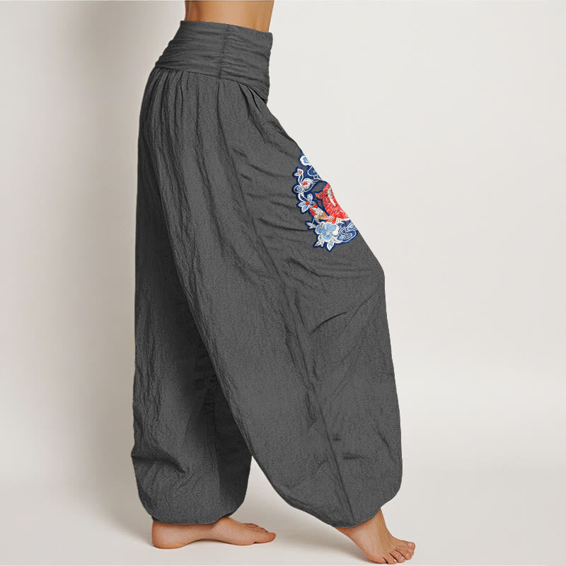 Pure Cotton Koi Print Mindful Movement Women's Harem Pants