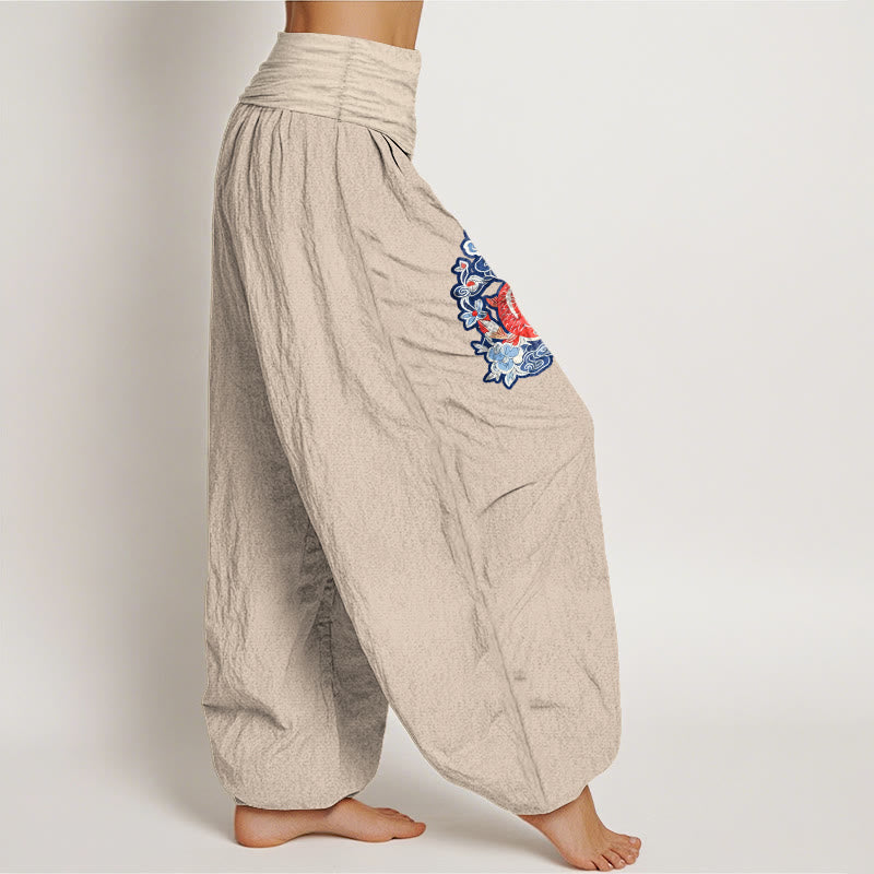 Pure Cotton Koi Print Mindful Movement Women's Harem Pants