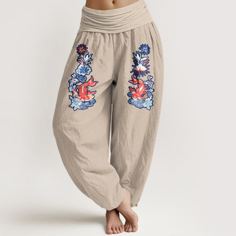 Pure Cotton Koi Print Mindful Movement Women's Harem Pants