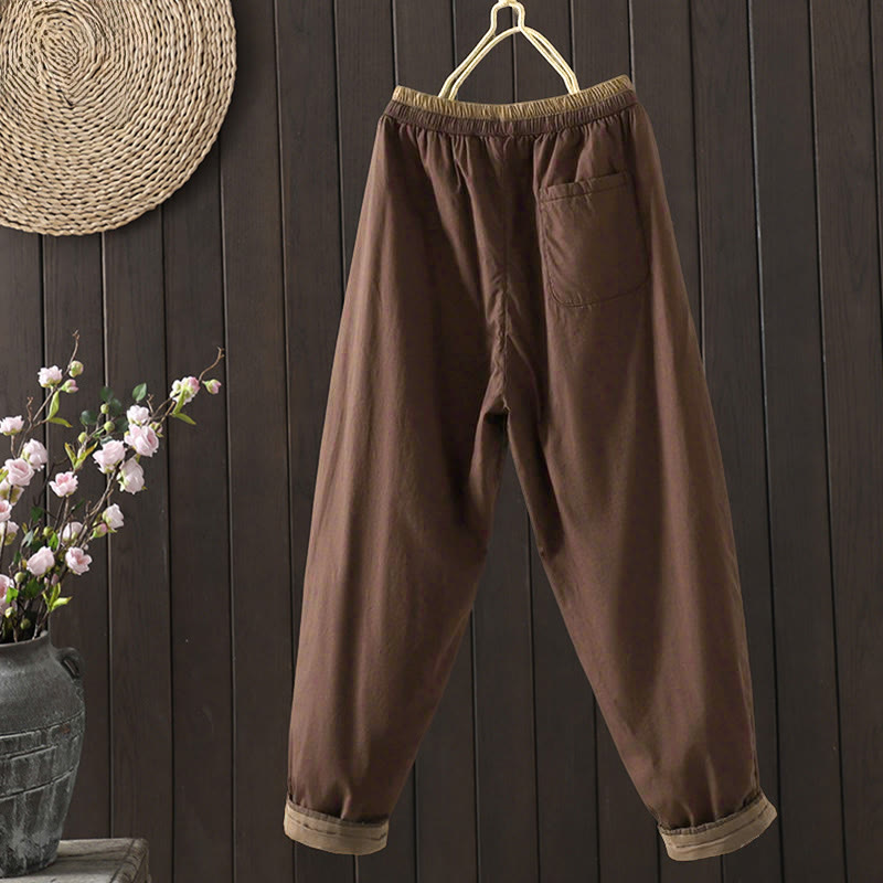 Plain Cotton Women's Harem Thermal Pants With Pockets