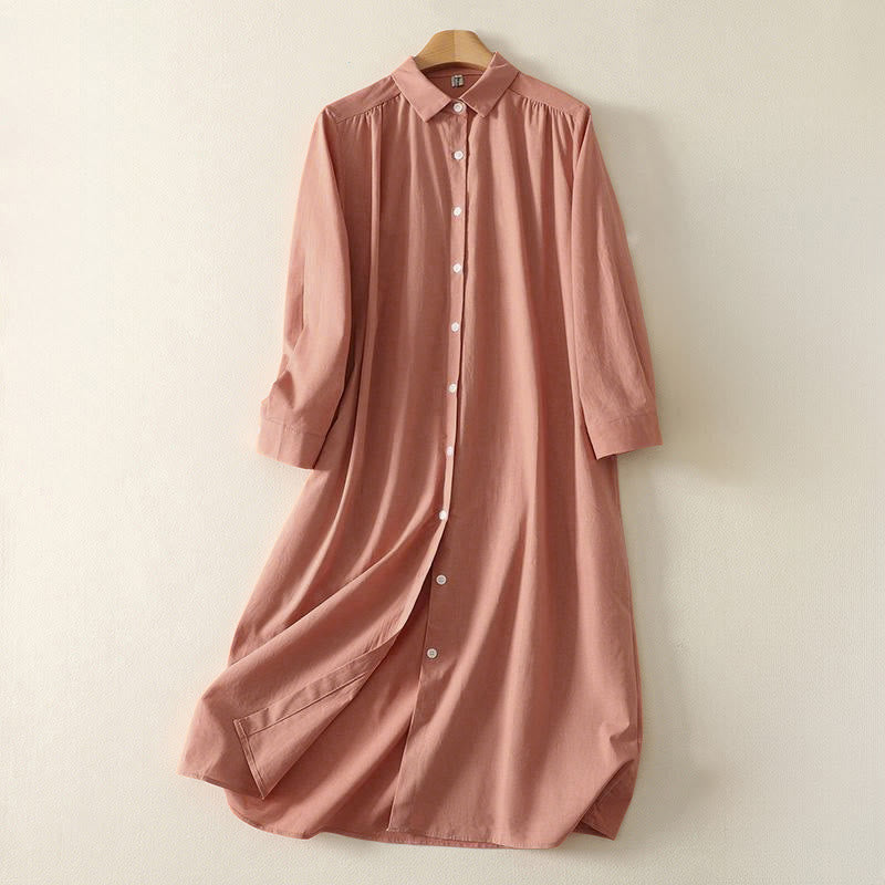 Tactile Cotton Relaxed Long-Sleeve Grounding Midi Dress