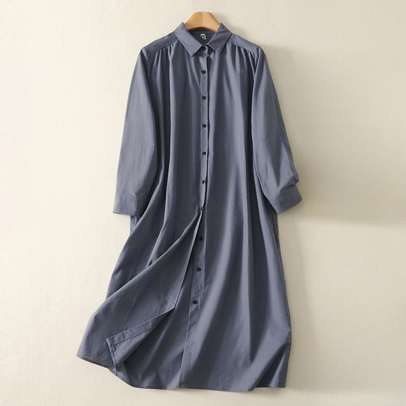 Tactile Cotton Relaxed Long-Sleeve Grounding Midi Dress