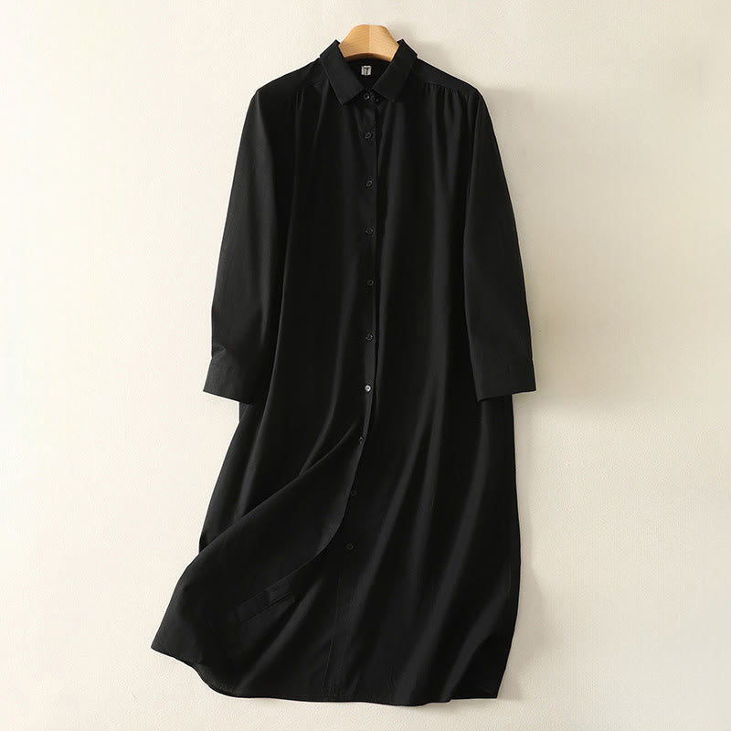Tactile Cotton Relaxed Long-Sleeve Grounding Midi Dress